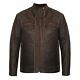 Veste En Cuir Véritable Vintage Usé Style Café Racer Marron Antique Pour Homme