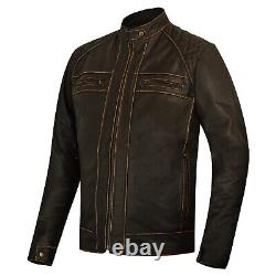 Veste en cuir véritable vintage usé style café racer marron antique pour homme