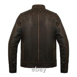 Veste en cuir véritable vintage usé style café racer marron antique pour homme