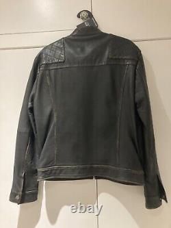 Veste en cuir vieilli Barneys Taille M. NEUVE AVEC ÉTIQUETTE. Style Café Racer. Motard.