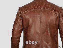 Veste en cuir vieilli, Blouson de motard marron fait main, pour homme, Moto cirée