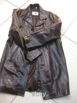 Veste en cuir vieilli DISTRESSED COAT 42 POWERHOUSE longue vintage western relaxée