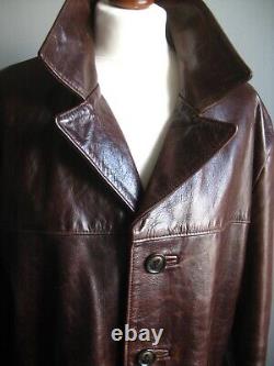 Veste en cuir vieilli DISTRESSED COAT 42 POWERHOUSE longue vintage western relaxée