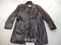 Veste en cuir vieilli DISTRESSED COAT 42 POWERHOUSE longue vintage western relaxée