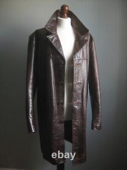 Veste en cuir vieilli DISTRESSED COAT 42 POWERHOUSE longue vintage western relaxée