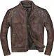 Veste En Cuir Vieilli Marron Pour Homme, Style Biker Café Racer Vintage