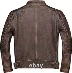 Veste en cuir vieilli marron pour homme, style biker café racer vintage