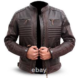 Veste en cuir vieilli rétro moto vintage pour motard café racer pour homme