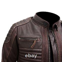 Veste en cuir vieilli rétro moto vintage pour motard café racer pour homme