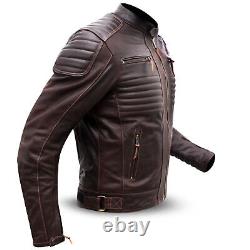 Veste en cuir vieilli rétro moto vintage pour motard café racer pour homme