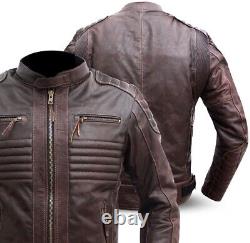 Veste en cuir vieilli rétro moto vintage pour motard café racer pour homme