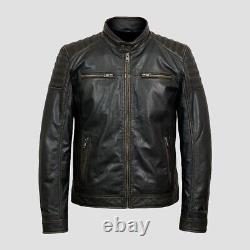 Veste en cuir vintage de moto brun vieilli, veste en cuir de motard.