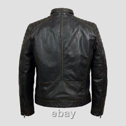 Veste en cuir vintage de moto brun vieilli, veste en cuir de motard.