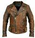 Veste En Cuir Vintage Marron Vieilli Pour Motard De Café Brando Hommes