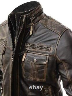 Veste en cuir vintage marron vieilli pour motard de café racer pour hommes