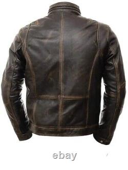 Veste en cuir vintage marron vieilli pour motard de café racer pour hommes