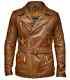 Veste En Cuir Vintage Marron Vieilli Pour Motard De Moto 3/4 Pour Hommes