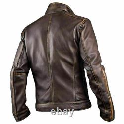 Veste en cuir vintage pour homme de style café racer en cuir véritable brun vieilli en solde