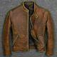 Veste En Cuir Vintage Pour Homme En Cuir Véritable De Style Motard Brun Foncé Distressed