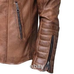 Veste en cuir vintage pour homme, marron vieilli, coupe slim, style pur biker