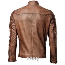 Veste en cuir vintage pour homme, marron vieilli, coupe slim, style pur biker