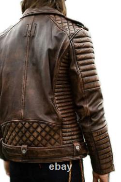 Veste en cuir vintage pour motard authentique en cuir brun vieilli ajustée pour moto pour hommes