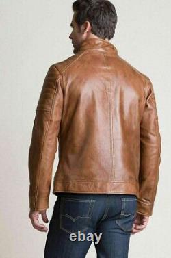 Veste en cuir vintage pour motard homme, couleur marron vieilli, style rétro bomber