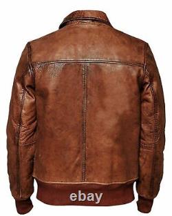 Veste en cuir vintage pour motard homme, marron vieilli, style bombardier pour l'hiver