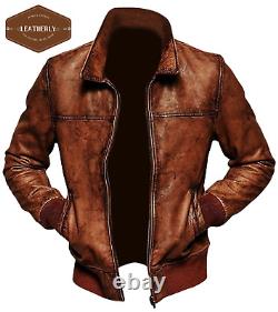 Veste en cuir vintage pour motard moto vintage marron vieilli