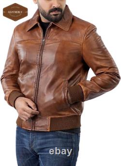 Veste en cuir vintage pour motard moto vintage marron vieilli