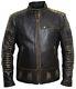 Veste En Cuir Vintage Pour Motard Vintage En Détresse De Moto Brun Café Racer