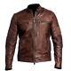 Veste En Cuir Vintage Pour Motard Vintage En Détresse Pour Moto Café Racer Marron