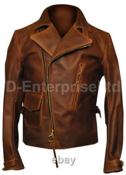 Veste en cuir vintage style biker classique brun vieilli Capitaine Amérique pour homme