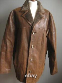 Veste en cuir vintage style western pour hommes avec doublure en fourrure de borg, taille 42-44, en cuir de porc vieilli.
