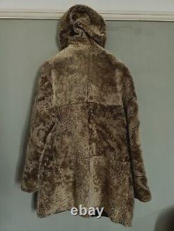 Veste en peau de mouton avec capuche pour hommes et femmes, marron vieilli, rare, taille S/M