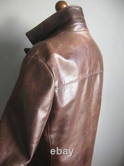 Veste manteau en cuir vieilli 42 POWERHOUSE long vintage occidental détendu
