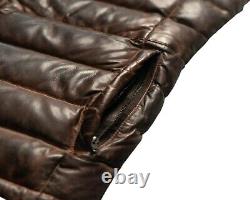 Veste matelassée en cuir Veste en duvet à deux tons en cuir brun vieilli