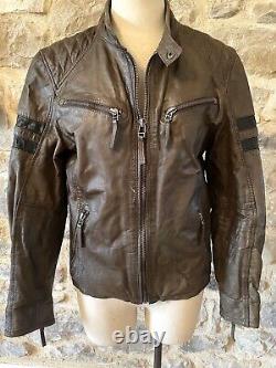 Veste vintage en cuir véritable brun vieilli de style gitan pour motard, taille M, ajustée