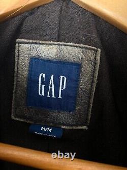 Veste zippée vintage pour homme en cuir de vache marron foncé usé Gap Y2K 2003 taille M