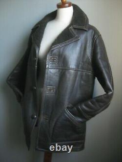 Vieille Fourrure De Borg En Cuir Noir En Peau De Mouton En Détresse Style Coat Jacket 38 40 42 M