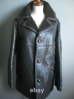 Vieille Fourrure De Borg En Cuir Noir En Peau De Mouton En Détresse Style Coat Jacket 38 40 42 M