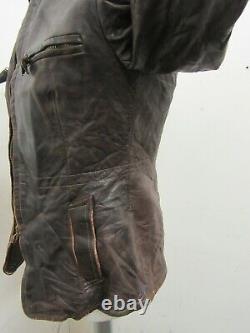 Vintage 1930's Ww2 Allemand Distressed Leather Cyclist Jacket Taille Xs Ritsch Zips