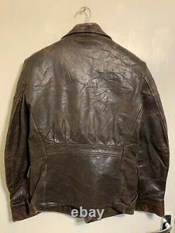 Vintage 30's Swedish Détressed Leather Half Belt Moto Jacket Taille M