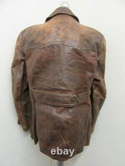 Vintage 40's Allemand Distressed Half Belt Leather Pea Coat Jacket Size M Patina