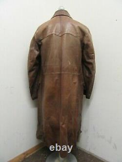 Vintage 40's Ww2 Allemand Distressed Leather Officers Trench Coat Jacket Size M