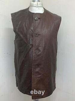 Vintage 50's Distressed Leather Militaire Jerkin Waist Coat Vest Jacket Size M