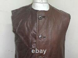 Vintage 50's Distressed Leather Militaire Jerkin Waist Coat Vest Jacket Size M
