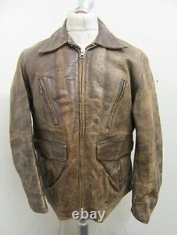Vintage 50's Distressed Leather Motorcycle Bootleger Half Belt Jacket Taille M