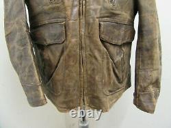Vintage 50's Distressed Leather Motorcycle Bootleger Half Belt Jacket Taille M