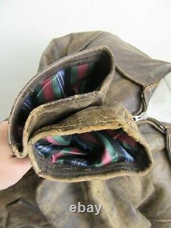 Vintage 50's Distressed Leather Motorcycle Bootleger Half Belt Jacket Taille M